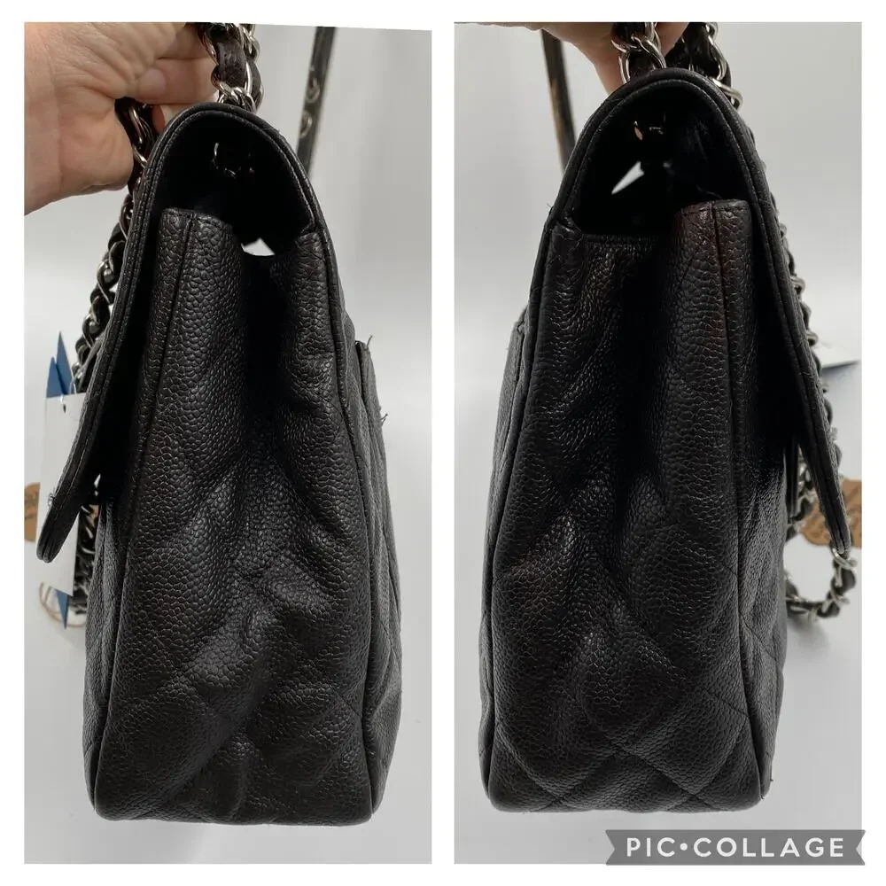 Chanel Jumbo Single Flap Caviar Bag Leather Brown Classic SHW Silver Hardware